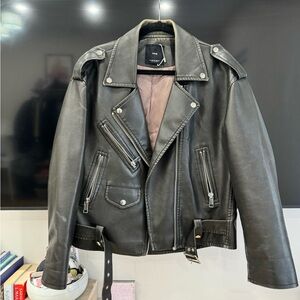Mango oversized distressed leather biker jacket